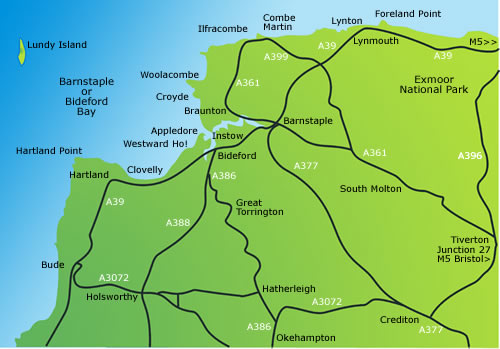 IMap illustration copyright Pat Adams. CLICK HERE for North Devon Focus Google map