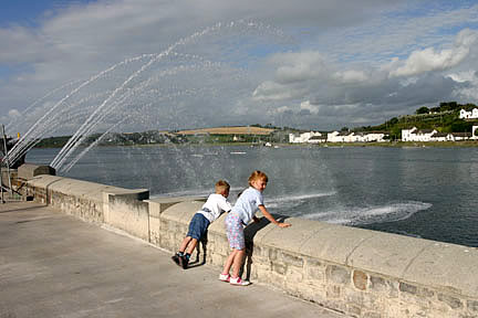 Enjoying the Water Fountain on Bideford Quay