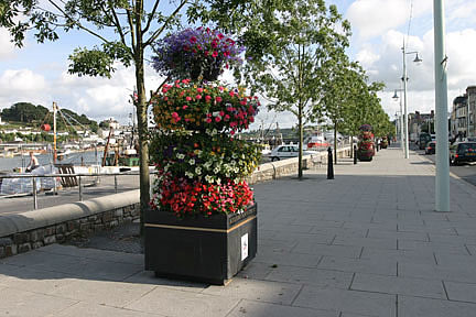 Colourful promenade, new avenue of trees along the quayside Bideford
